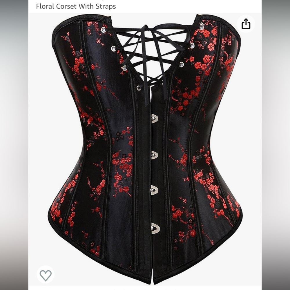 Black corset with red floral details